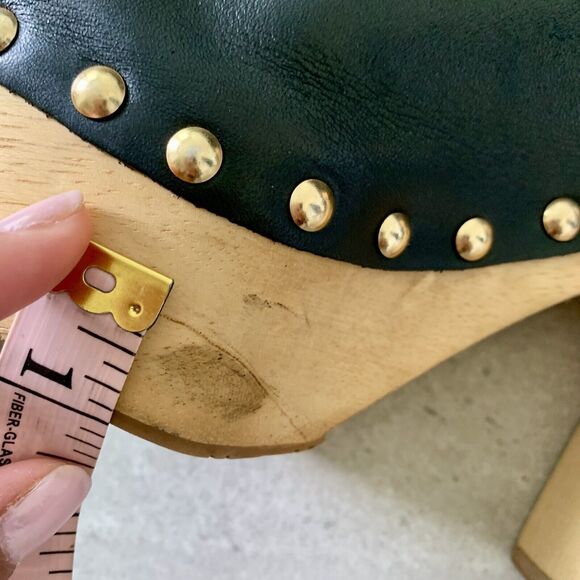 Sam Edelman Camilla Black Leather Slingback Heels Wedges Clogs Nailhead 8 - Picture 3 of 5